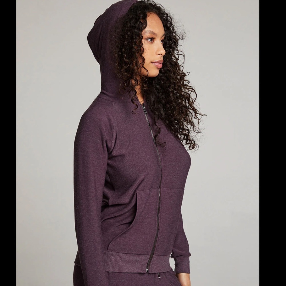 nwt CHASER Raglan Long Sleeve Zip Up Hoodie in Plum Purple - Picture 3 of 7